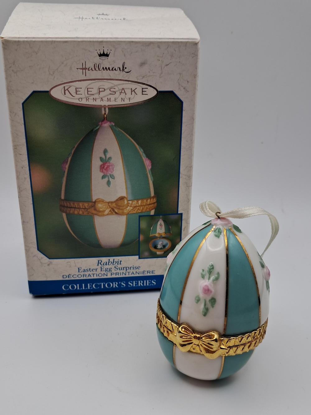 Hallmark Mint Green, White and Gold Floral Egg Ornament